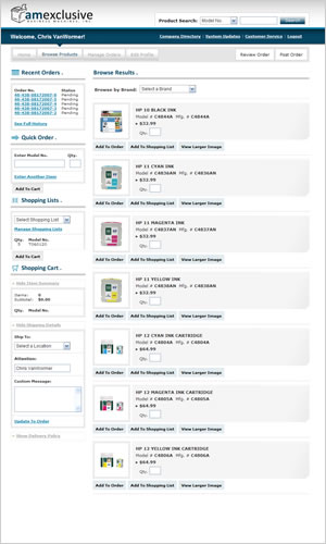 AM Exclusive Ordering System Browse/Search Results Page
