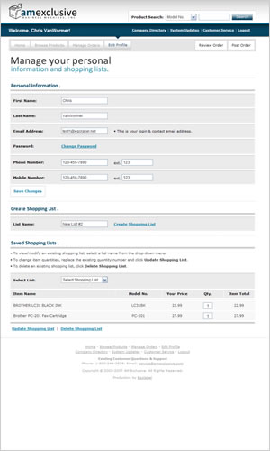 AM Exclusive Ordering System Edit Profile Page