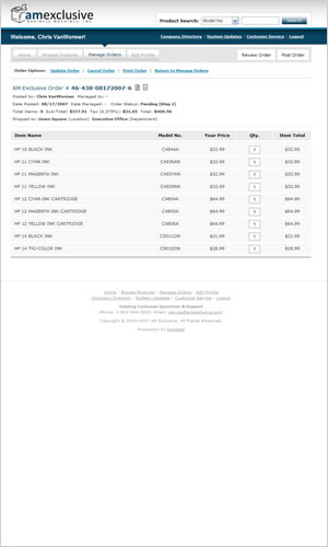 AM Exclusive Ordering System Order Page